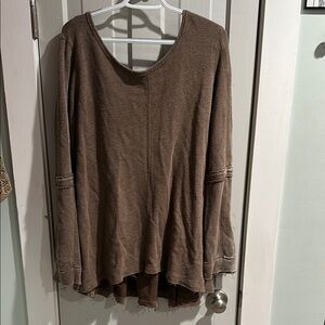 Free People Brown Relaxed Long Sleeve Blouse